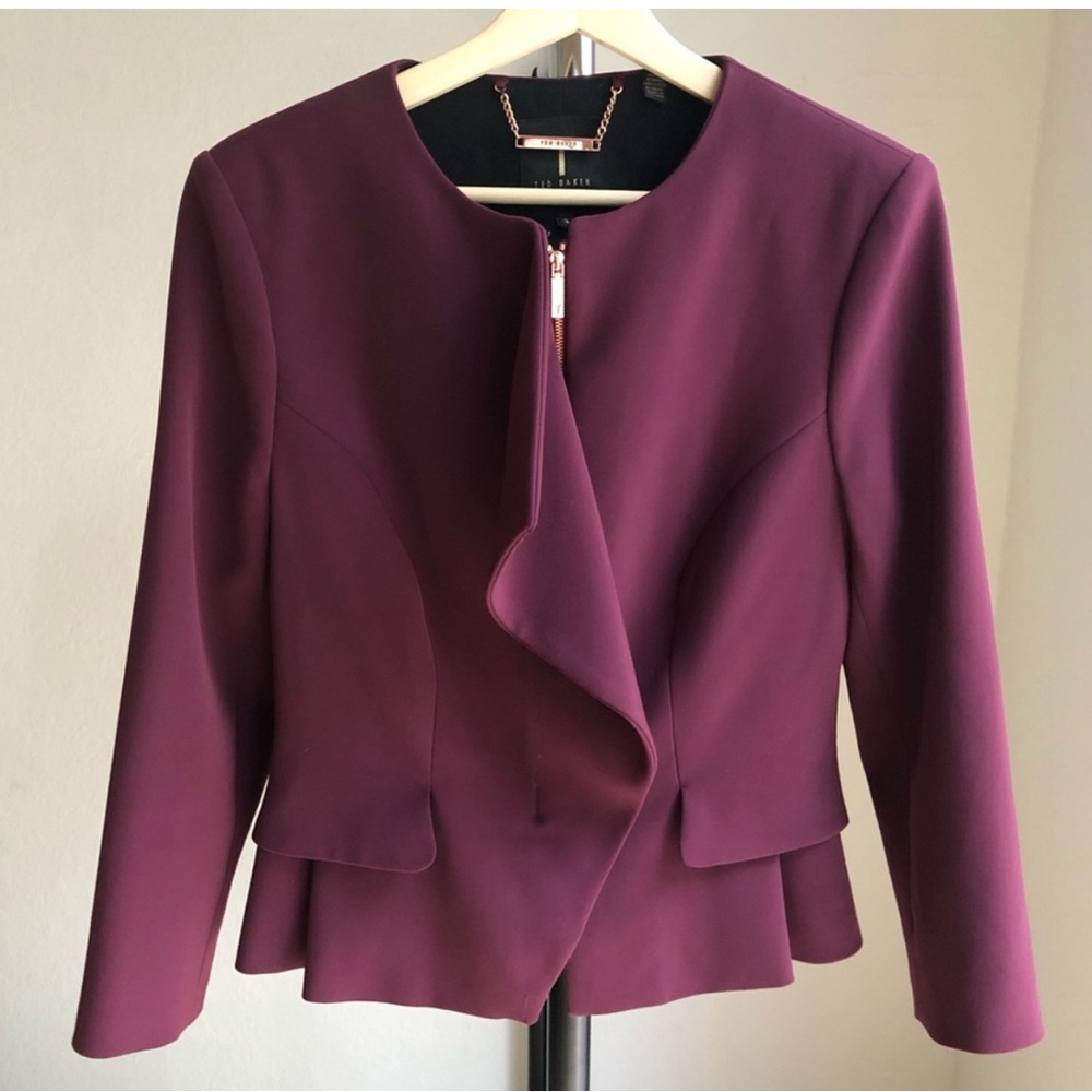 Ted Baker London Plum Peplum Ruffle Zip Blazer